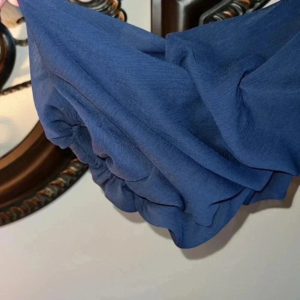CeCe Women’s Navy Blue Off the Shoulder Bubble 3/4 Sleeve Tie at Waist Blouse M - Picture 10 of 16